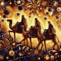 Three wise men travel to Bethlehem Royalty Free Stock Photo