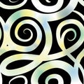 Abstract ornamental spiral seamless pattern. Black swirl line backdrop with blurred summer background