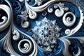 Abstract ornate blue and white color background. Patterned color background. Generative AI