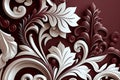 Abstract ornate dark red and white color background. Patterned color background. Generative AI