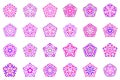 Abstract ornate isolated petal ornament pentagon shape set set