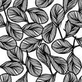 Abstract outline of black leaves seamless pattern, natural background vector