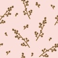 Abstract outlined twigs, floral blooms, branches seamless pattern