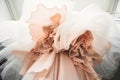 Abstract overhang wedding dress. unusual upward angle view.