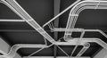 Complex Network of White Electrical Conduits on a Dark Ceiling Royalty Free Stock Photo