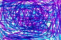 An abstract with overlapping purple and blue strokes forming a vibrant complex pattern