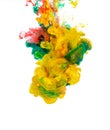 Abstract paint background of mixing colors ink splash in the water isolated on white background Royalty Free Stock Photo