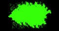 Abstract paint brush stroke shape black ink splattering flowing and washing on chroma key green screen background with alpha
