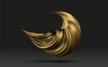 Abstract paint 3d wave, abstract shapes of golden paint stroke spash close-up. Geometric digital art. Twisted shape in motion. 3D Royalty Free Stock Photo