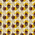 Abstract paint drip weave effect grid seamless vector pattern background. Overlapping brown gold color dripping Royalty Free Stock Photo