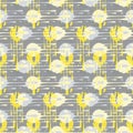 Abstract paint drip weave effect grid seamless vector pattern background. Overlapping yellow grey color dripping Royalty Free Stock Photo