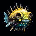 abstract paint puffer fish, black background. Generative Ai Royalty Free Stock Photo