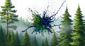 Abstract paint splash in a forest landscape, nature art, creative modern illustration Royalty Free Stock Photo