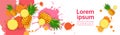 Abstract Paint Splash And Fruits Pineapple Set Over White Background For Copy Space And Text