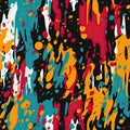 Abstract paint splatters on a colorful background with cartoonish motifs (tiled)