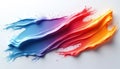 Abstract paint strokes in blue purple red and orange blend on white background. Dynamic liquid motion with textured splashes, Royalty Free Stock Photo
