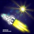 Abstract painted space background with a flying rocket and sun Royalty Free Stock Photo