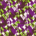 Abstract painted vector glitch style seamless pattern background. Retro greenl purple backdrop with overlapping bold