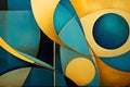 Abstract painting background with blue, yellow and brown curvilinear forms, geometric art Royalty Free Stock Photo