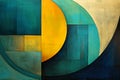 Abstract painting background with blue, yellow and brown curvilinear forms, geometric art Royalty Free Stock Photo