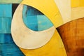 Abstract painting background with blue, yellow and brown curvilinear forms, geometric art Royalty Free Stock Photo