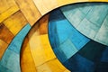 Abstract painting background with blue, yellow and brown curvilinear forms, geometric art Royalty Free Stock Photo