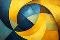 Abstract painting background with blue, yellow and brown curvilinear forms, geometric art Royalty Free Stock Photo