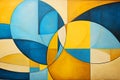 Abstract painting background with blue, yellow and brown curvilinear forms, geometric art Royalty Free Stock Photo