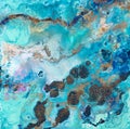 Abstract painting background, creative artwork in gold blue tone. Paint splashes on canvas texture. Acrylic liquid Royalty Free Stock Photo
