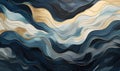 An abstract painting background with of a swirly blue and golden lines