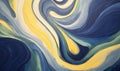 An abstract painting background with of a swirly blue and yellow color lines