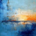 Abstract Painting Blue And Orange Sunrise By Irina Hrvat Royalty Free Stock Photo