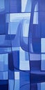 Abstract Painting Of Blue Rectangles: Curvilinear Forms And Monochromatic Serenity