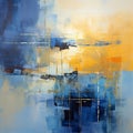 Abstract Painting In Blue And Yellow: Serene Maritime Themes With Contrasting Values Royalty Free Stock Photo
