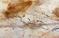 Abstract painting with blurry and stained structure. metal rust effect with glitter grains. Painting on old paper. Royalty Free Stock Photo