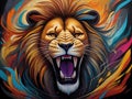 Abstract painting of a bold and expressive composition, power and majesty of a lion's roar, wallart, printable