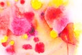 Abstract painting with bright red, pink and yellow watercolor paint blots Royalty Free Stock Photo