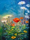 Oil Painting daisies flowers in the garden