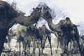 Abstract painting of camels in vintage tone
