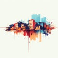 an abstract painting of a city with buildings and paint splatters Royalty Free Stock Photo