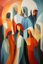 Cubist portrayal of cloaked figures in motion. AI generation