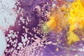 Abstract painting color texture. Bright artistic background in purple and yellow. Royalty Free Stock Photo
