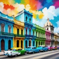 Abstract painting Colorful art of a Caribbean urban Cuban