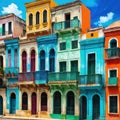 Abstract painting Colorful art of a Caribbean urban Cuban