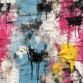 Abstract painting with colorful paint drippings and distressed edges (tiled)