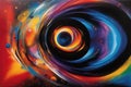 abstract painting of colorful spiral on black backgroundabstract painting of colorful spiral on
