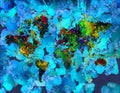 Abstract painting. Colorful world map