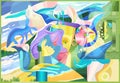 Graffiti painting in cubism style. Graphic design poster with abstract form elephant, persons and eye. Vector Royalty Free Stock Photo