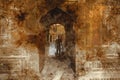 Abstract painting of doors in warm tone