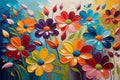 Abstract Painting Featuring an Array of Flowers as the Central Theme - Blended into a Vibrant Textured Tapestry